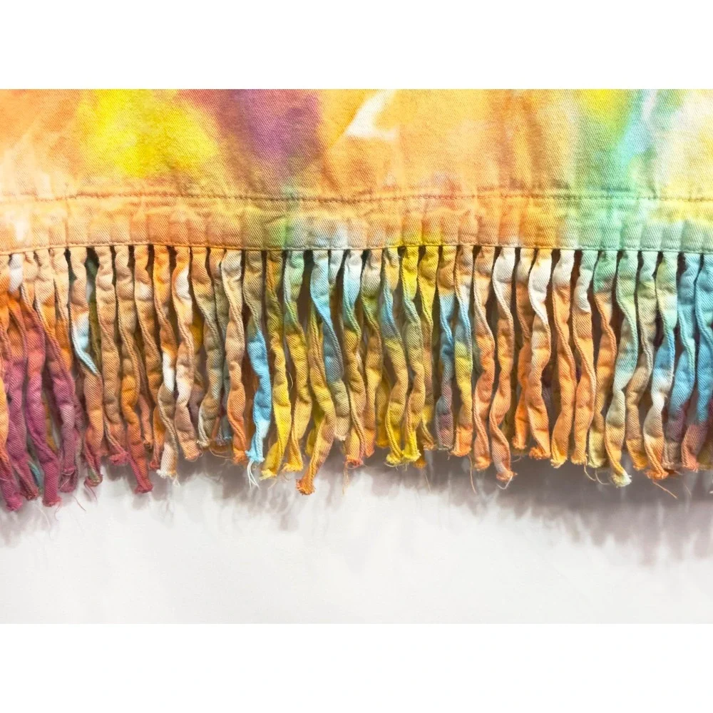 Las Olas Large Dress Handmade Tie‎ Dye Fringe Hem Short Sleeve Shift Knee249